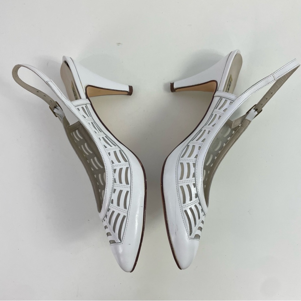 Vintage White‎ Slingback Point Toe Spiderweb Pumps Heels - Picture 16 of 16